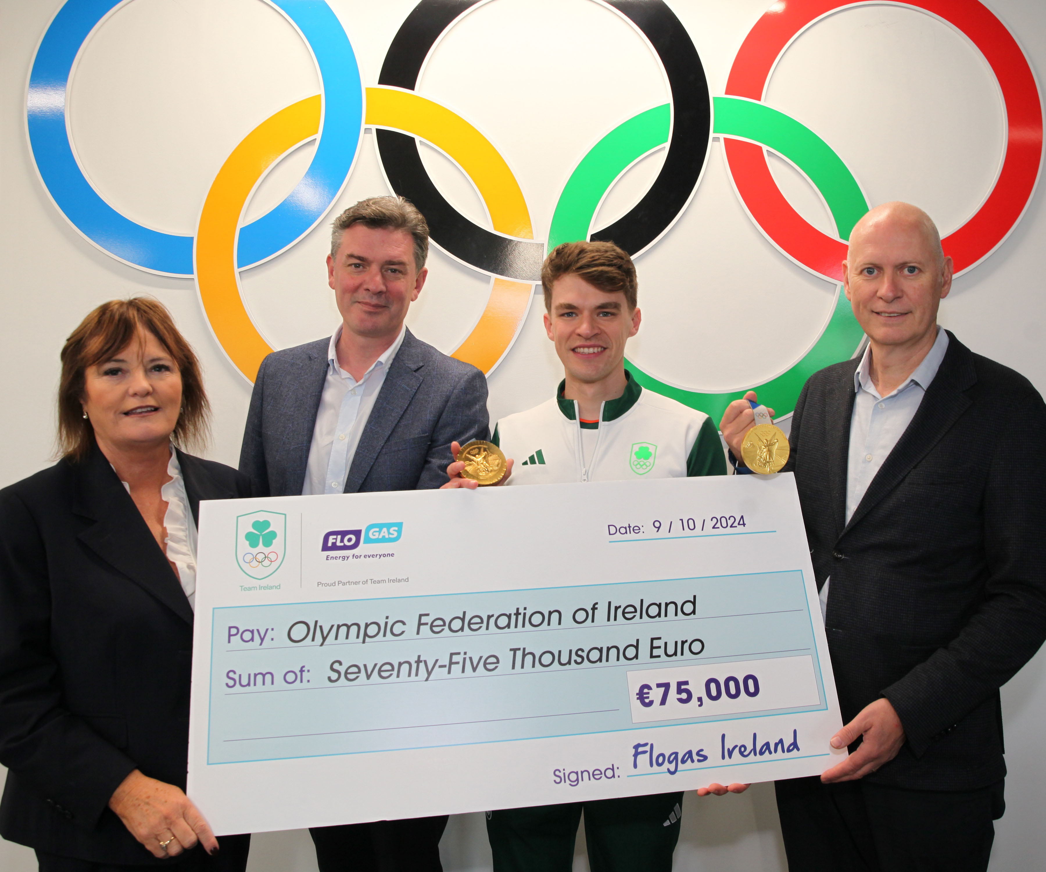 John Rooney, Managing director, Flogas Ireland with Peter Sherrard, chief executive, Catherine Tiernan, commercial director OFI and double Olympic gold medallist Fintan McCarthy